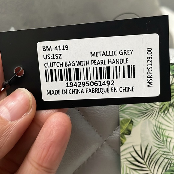 Badgley Mischka Mini Faux Pearl Embellished Top Handle Bag Silver - Picture 4 of 12